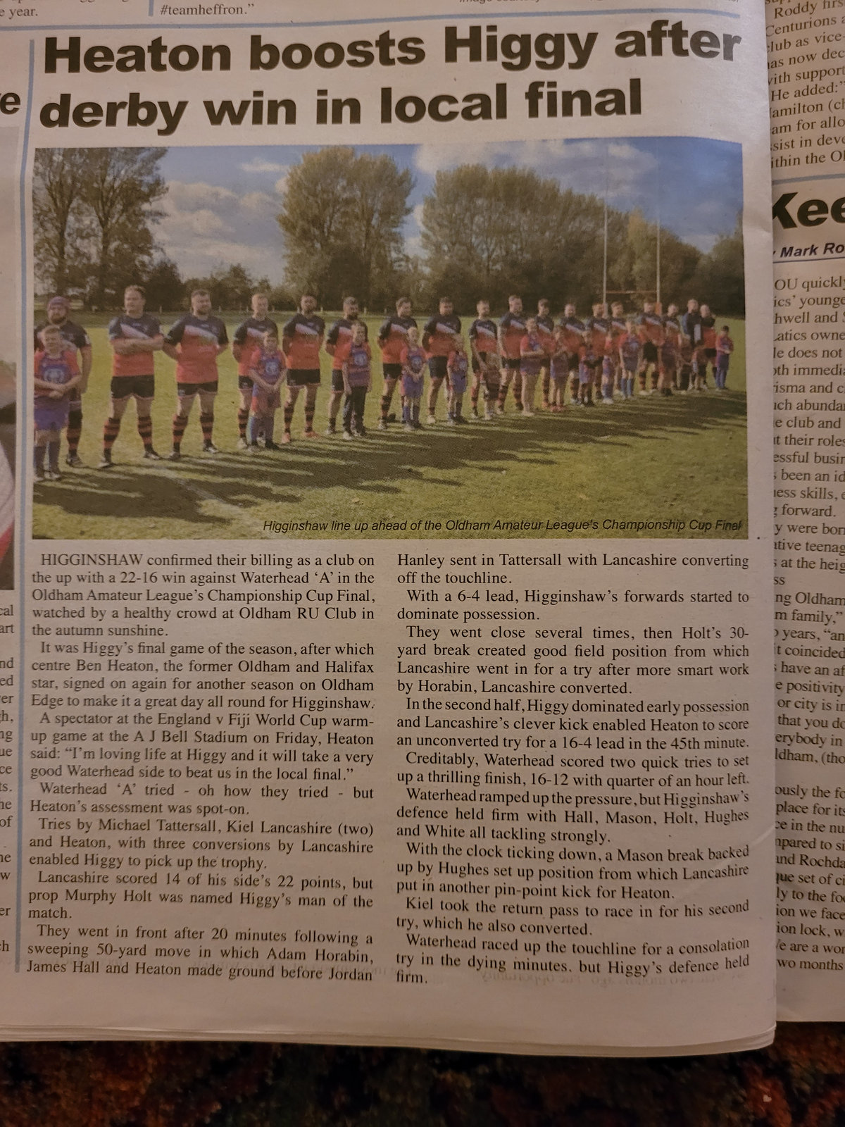 Press cutting: 22-16 Championship Cup Final win